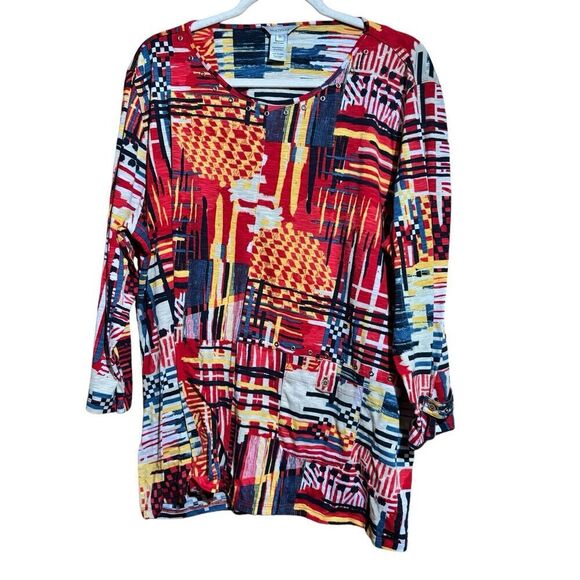 Multiples Tunic Top Womens 1X Multicolor Abstract Artsy Print Stretch Blouse - Picture 1 of 8